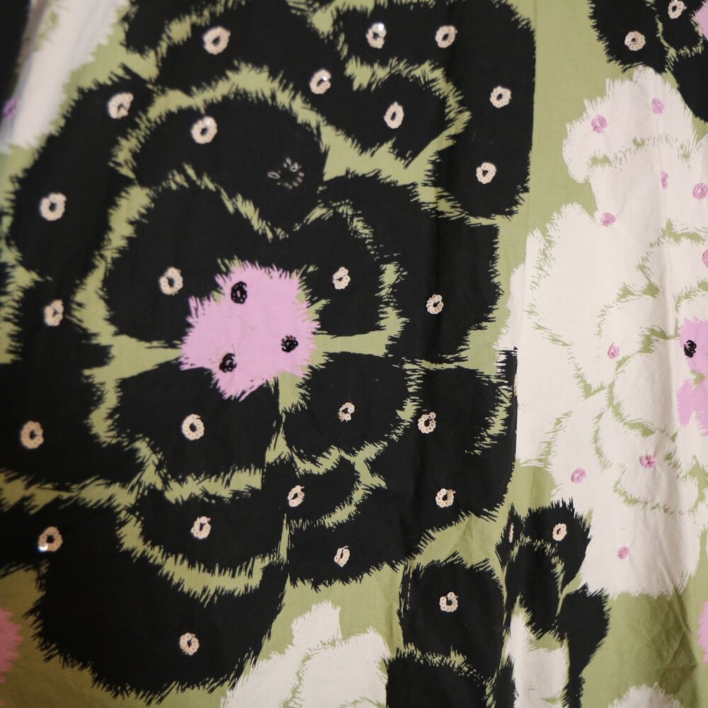 Essentiel Antwerp Fulberry Khaki Lilac Puff Sleeve Floral Blouse XS Preppy Artsy - Picture 7 of 10